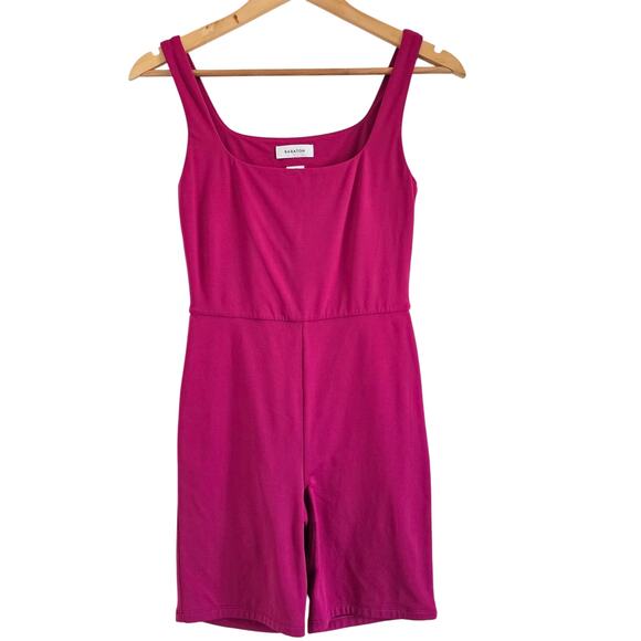 Aritzia Pants - Aritzia Babaton Contour Romper Bike Shorts Pink Size M Square Neck Athleisure
